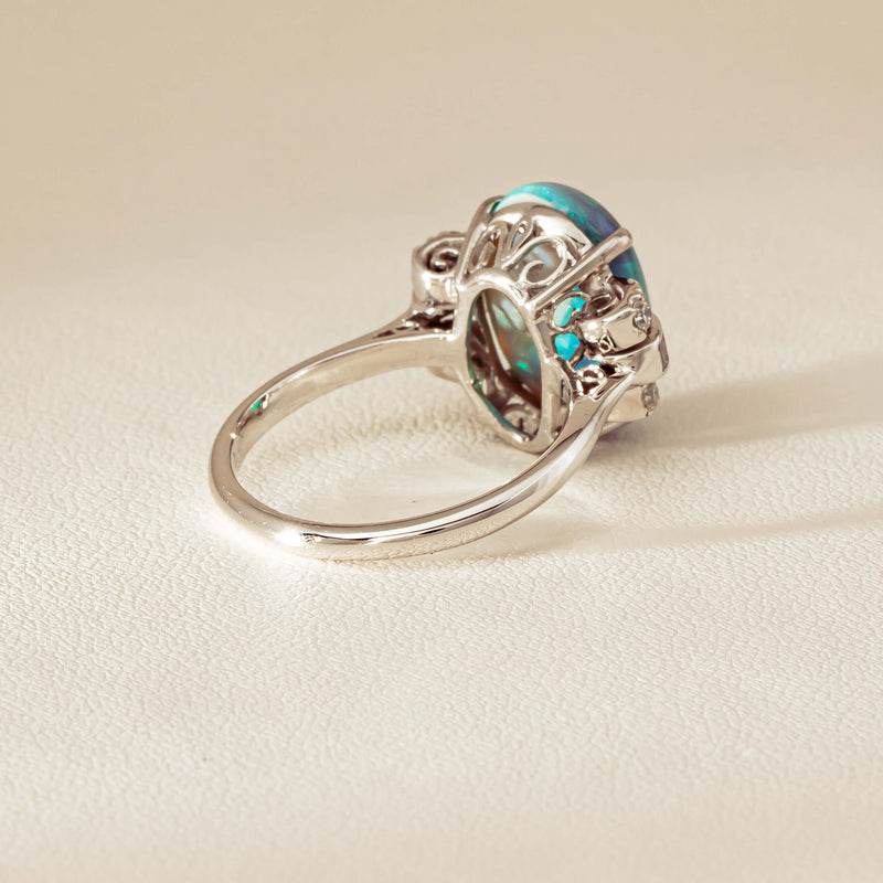 Vintage Silver/Palladium/Gold Opal & Diamond Ring - Ring - Walker & Hall