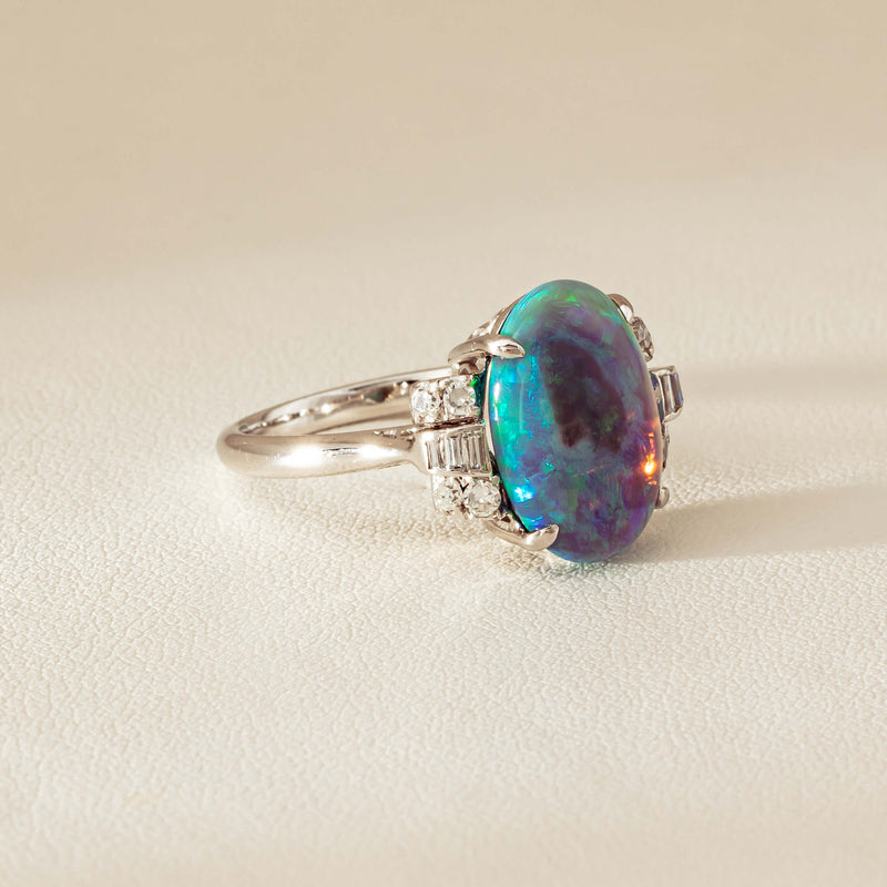 Vintage Silver/Palladium/Gold Opal & Diamond Ring - Ring - Walker & Hall