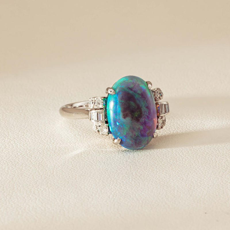 Vintage Silver/Palladium/Gold Opal & Diamond Ring - Ring - Walker & Hall