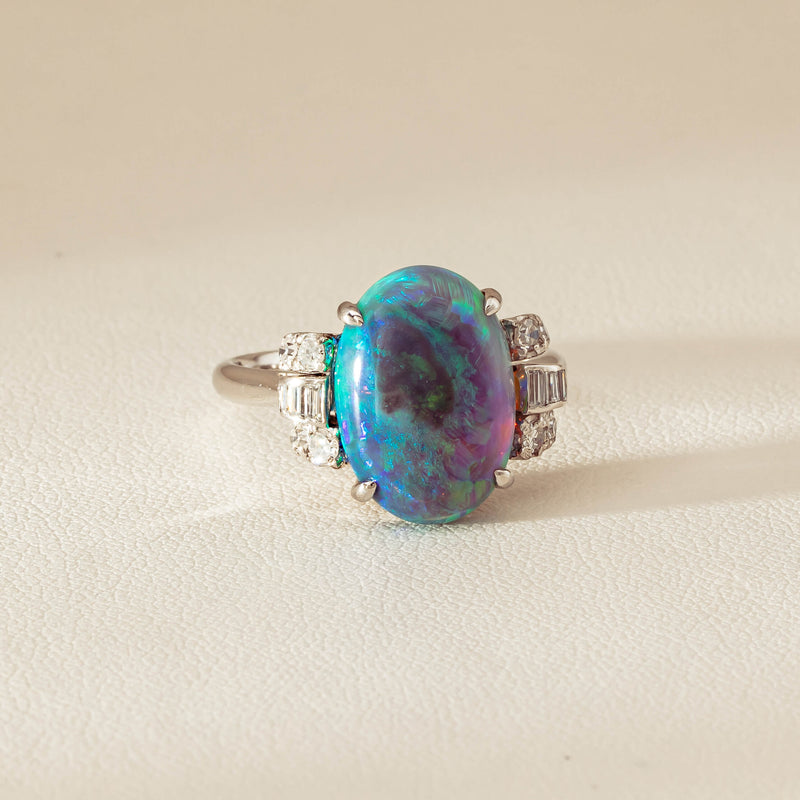 Vintage Silver/Palladium/Gold Opal & Diamond Ring - Ring - Walker & Hall