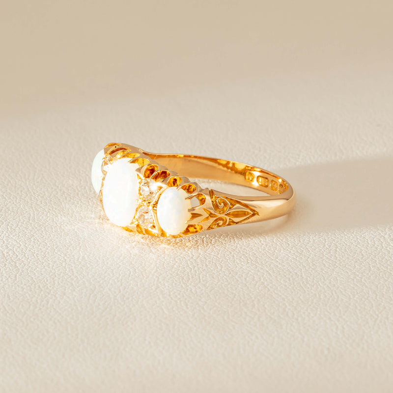 Vintage 18ct Yellow Gold Opal & Diamond Ring - Ring - Walker & Hall