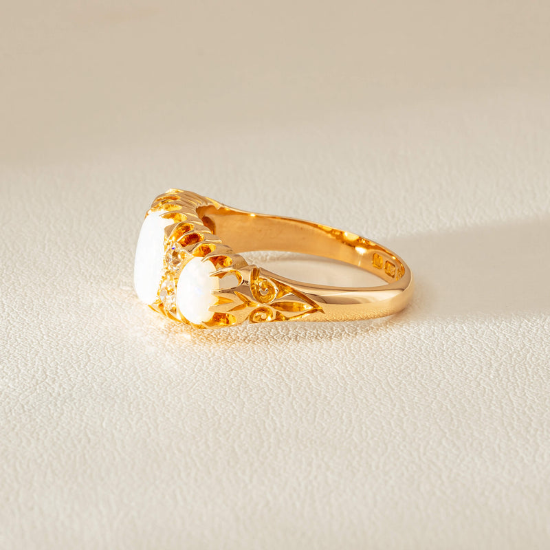 Vintage 18ct Yellow Gold Opal & Diamond Ring - Ring - Walker & Hall