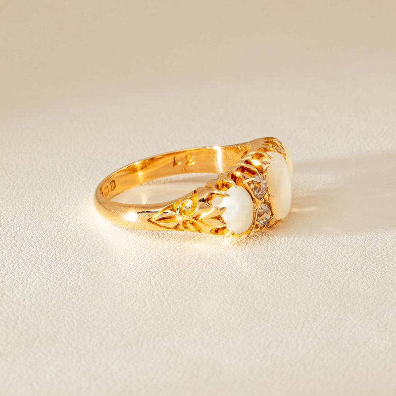 Vintage 18ct Yellow Gold Opal & Diamond Ring - Ring - Walker & Hall