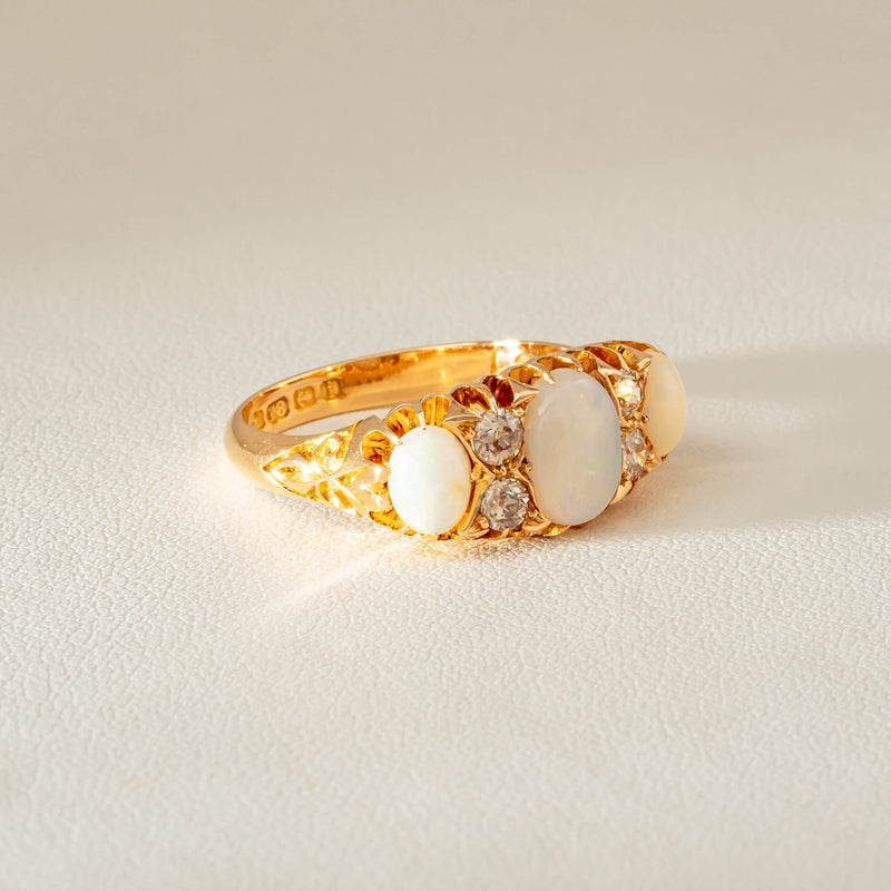 Vintage 18ct Yellow Gold Opal & Diamond Ring - Ring - Walker & Hall