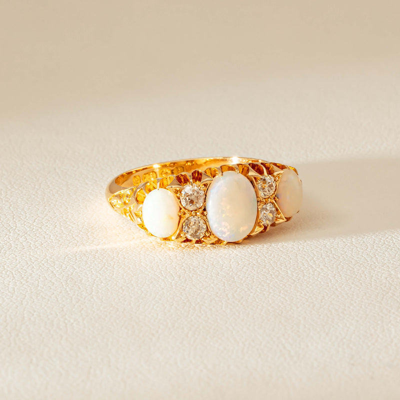 Vintage 18ct Yellow Gold Opal & Diamond Ring - Ring - Walker & Hall