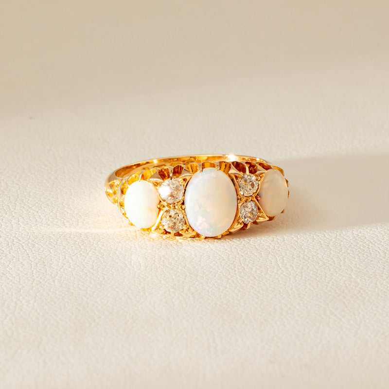 Vintage 18ct Yellow Gold Opal & Diamond Ring - Ring - Walker & Hall