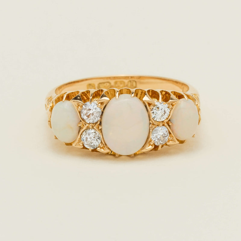 Vintage 18ct Yellow Gold Opal & Diamond Ring - Ring - Walker & Hall