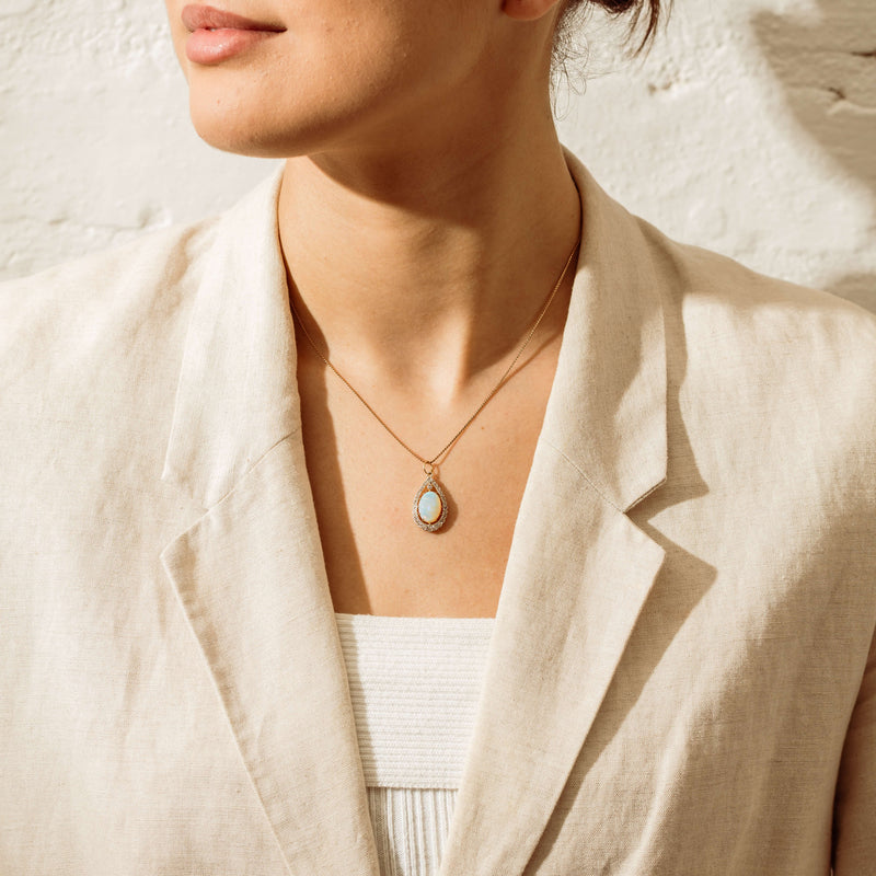 Deja Vu Gilded Silver Opal and Diamond Pendant - Necklace - Walker & Hall