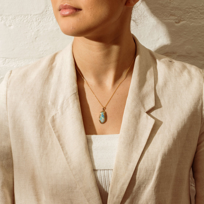 Deja Vu 18ct Yellow Gold Asymmetrical Opal Pendant - Necklace - Walker & Hall