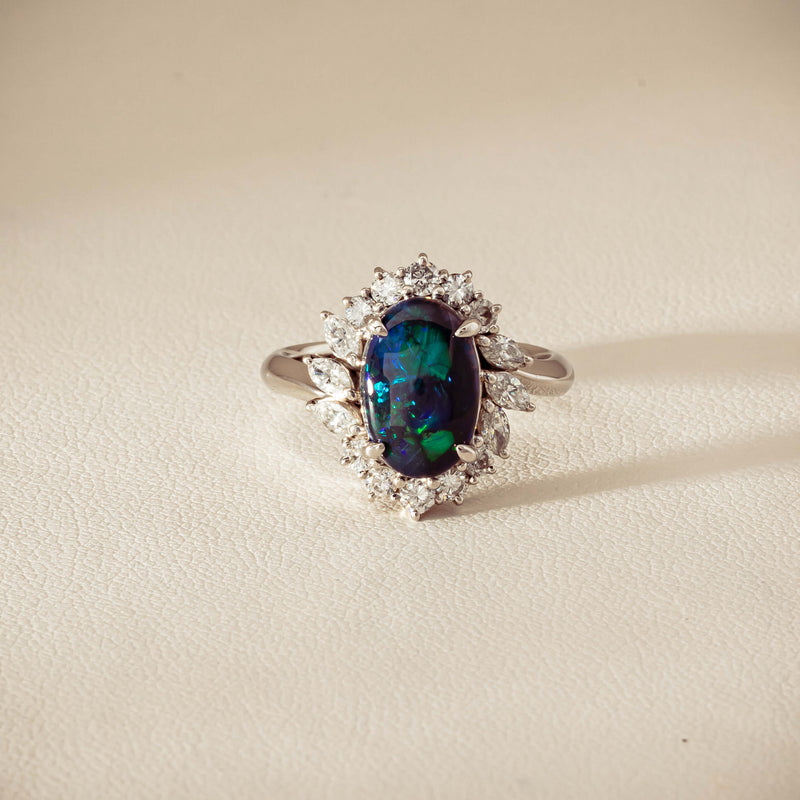 Deja Vu Platinum 1.68ct Opal & Diamond Halo Ring