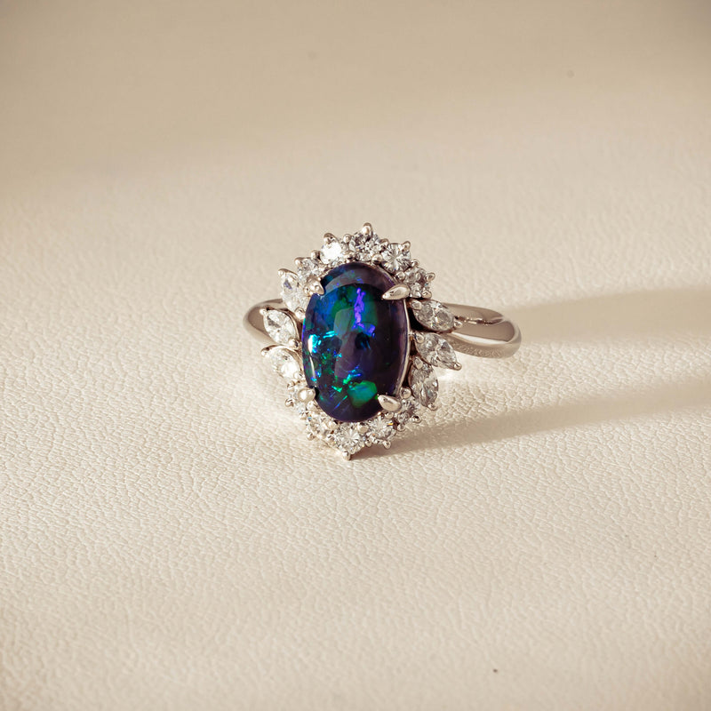 Deja Vu Platinum 1.68ct Opal & Diamond Halo Ring