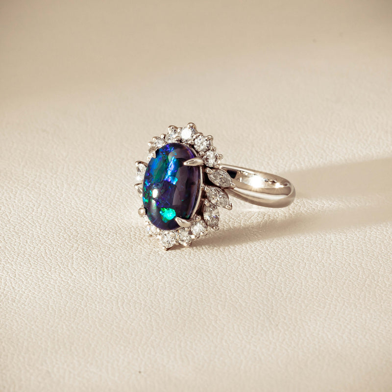Deja Vu Platinum 1.68ct Opal & Diamond Halo Ring
