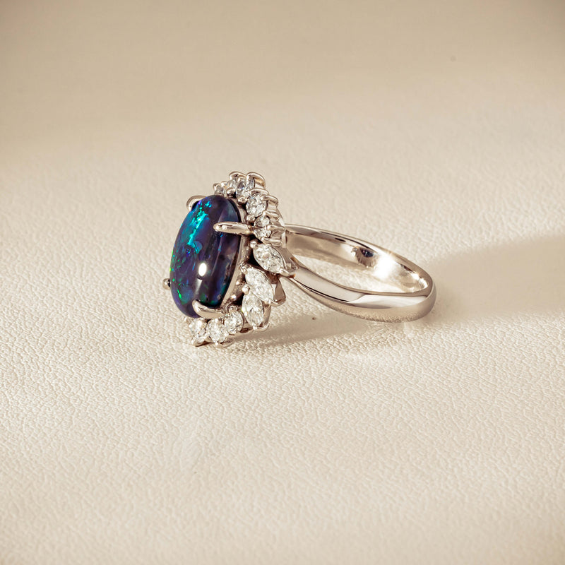 Deja Vu Platinum 1.68ct Opal & Diamond Halo Ring