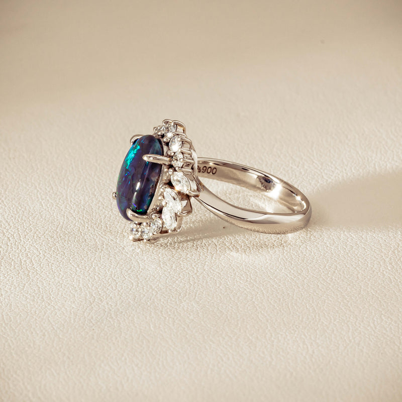 Deja Vu Platinum 1.68ct Opal & Diamond Halo Ring