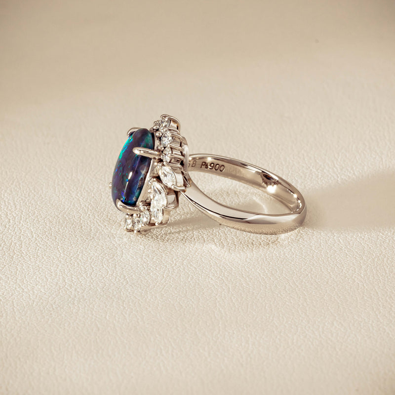 Deja Vu Platinum 1.68ct Opal & Diamond Halo Ring