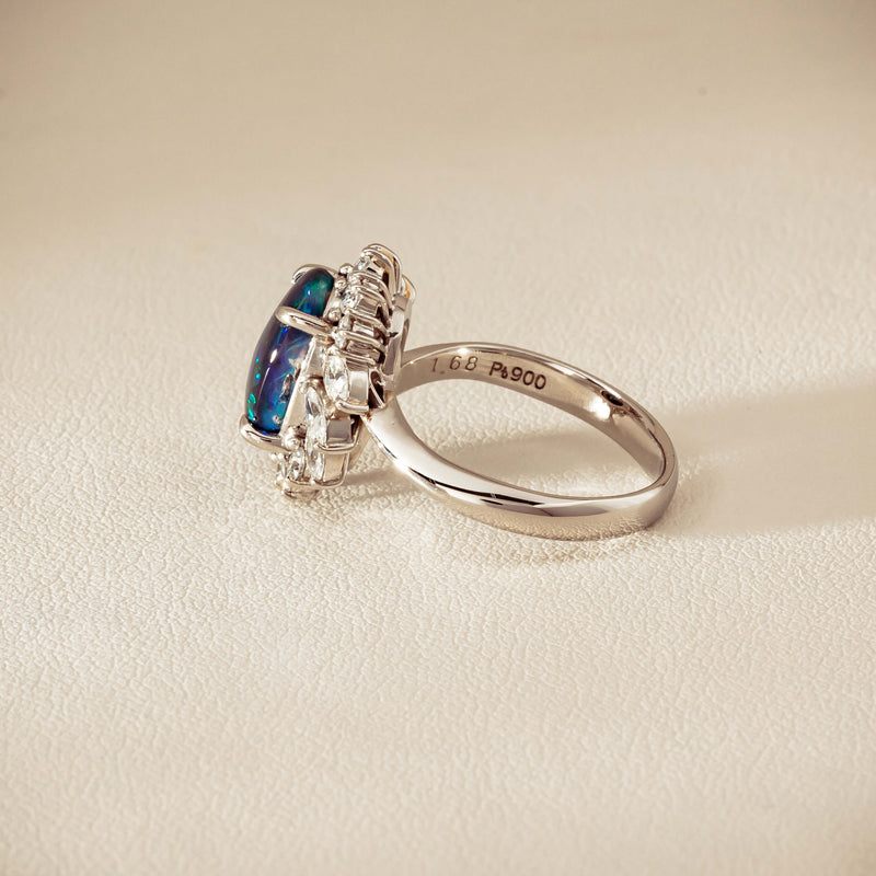 Deja Vu Platinum 1.68ct Opal & Diamond Halo Ring
