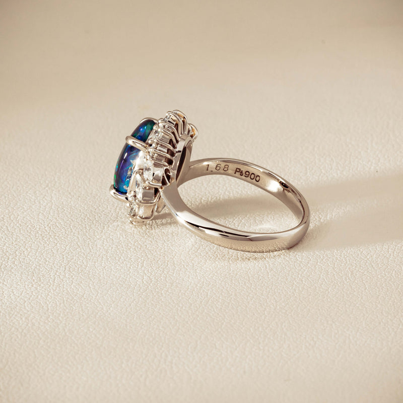 Deja Vu Platinum 1.68ct Opal & Diamond Halo Ring