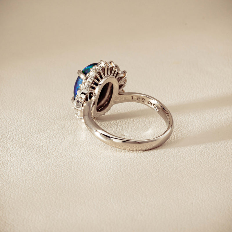 Deja Vu Platinum 1.68ct Opal & Diamond Halo Ring