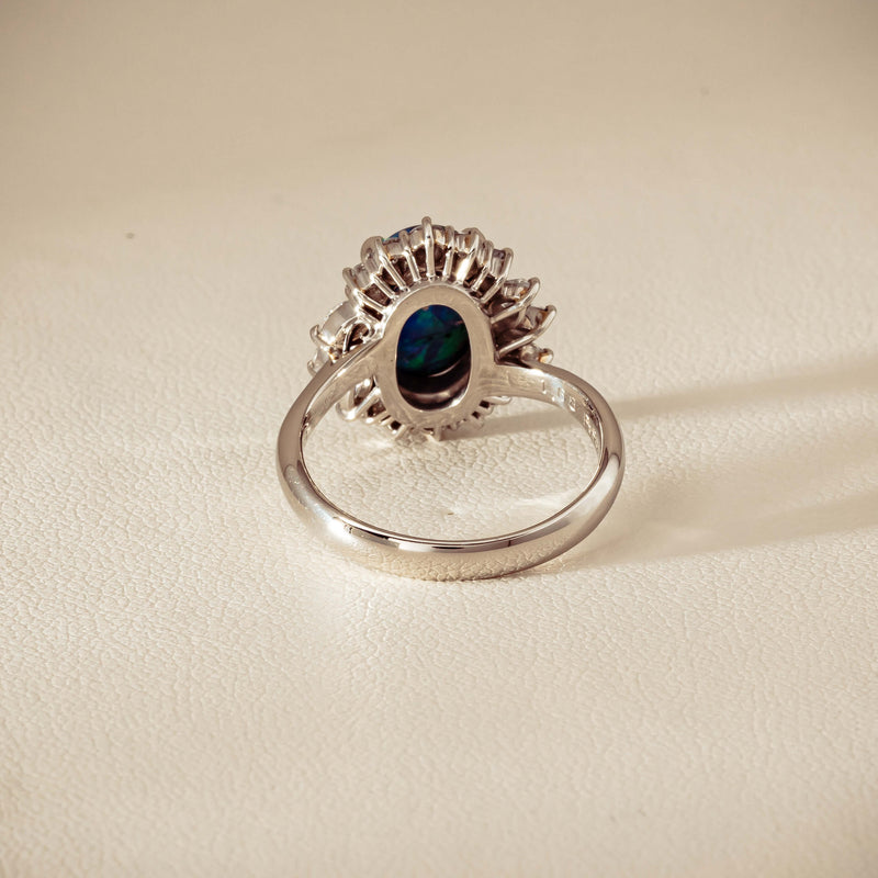 Deja Vu Platinum 1.68ct Opal & Diamond Halo Ring