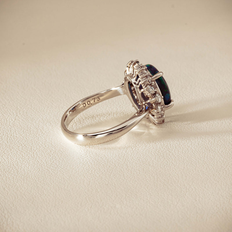 Deja Vu Platinum 1.68ct Opal & Diamond Halo Ring