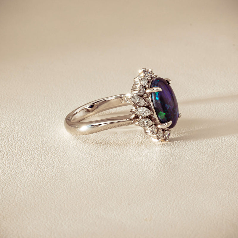 Deja Vu Platinum 1.68ct Opal & Diamond Halo Ring