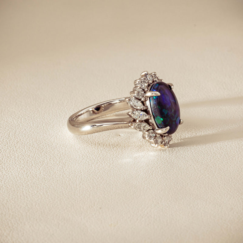 Deja Vu Platinum 1.68ct Opal & Diamond Halo Ring