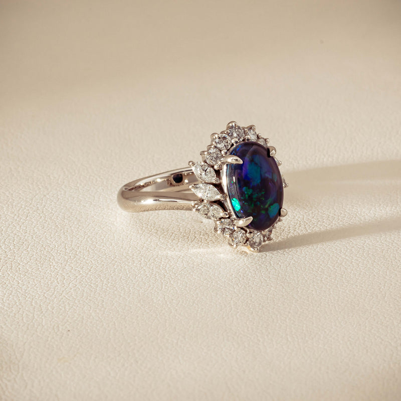 Deja Vu Platinum 1.68ct Opal & Diamond Halo Ring
