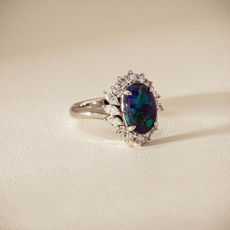 Deja Vu Platinum 1.68ct Opal & Diamond Halo Ring