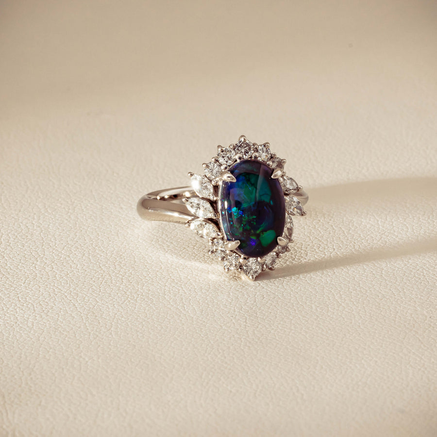 Deja Vu Platinum 1.68ct Opal & Diamond Halo Ring