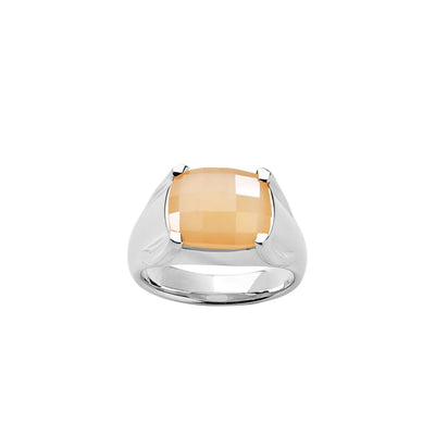 Karen Walker Chequerboard Ring - Sterling Silver & Peach Moonstone-Ring-Walker & Hall