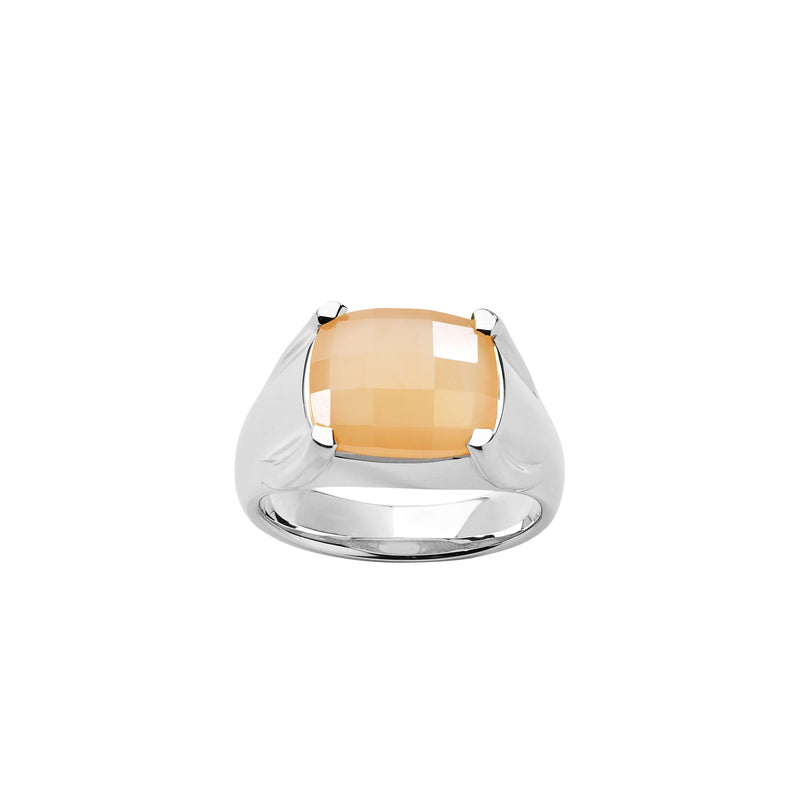 Karen Walker Chequerboard Ring - Sterling Silver & Peach Moonstone-Ring-Walker & Hall