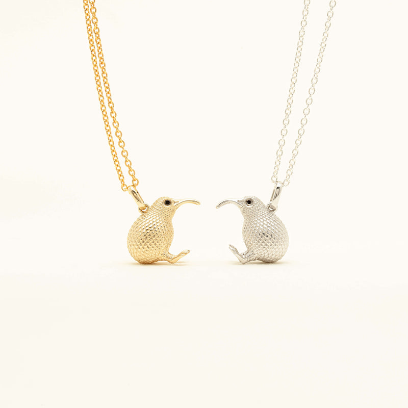 9ct Yellow Gold Black Diamond Kiwi Bird Pendant