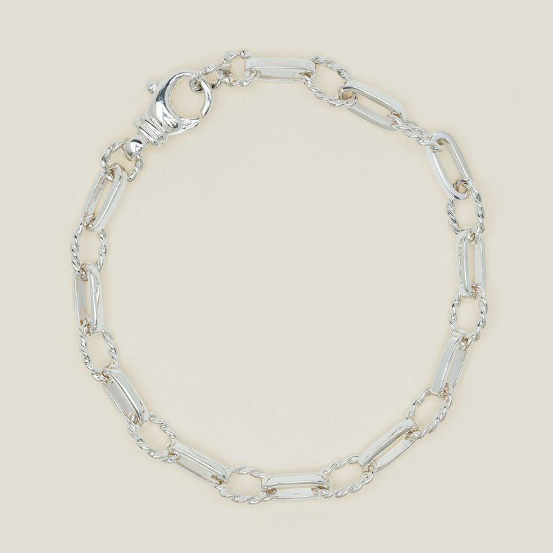 Sterling Silver Twisted & Rectangular Link Bracelet