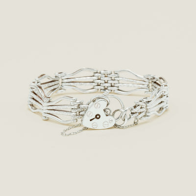 Deja Vu Sterling Silver Four-Bar Gate Bracelet with Padlock - Bracelet - Walker & Hall