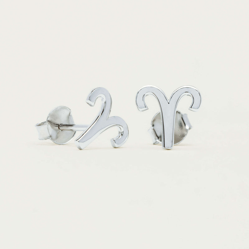 Sterling Silver Noted Zodiac Stud Earrings - Earrings - Walker & Hall
