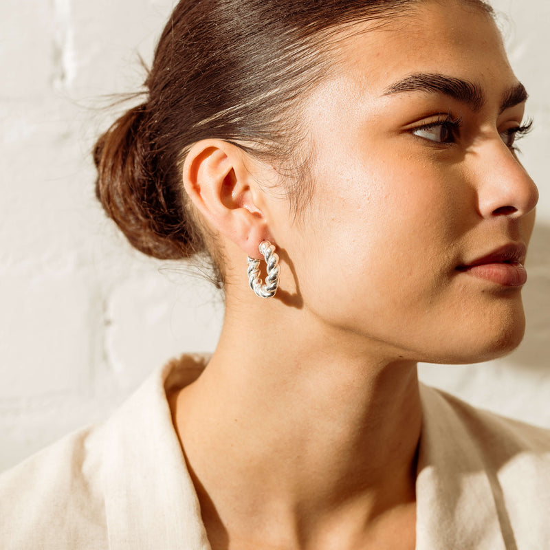 Sterling Silver Twisted Rope Hoop Earrings - Earrings - Walker & Hall