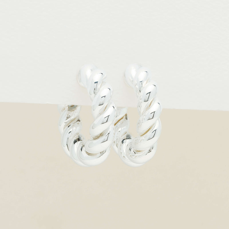 Sterling Silver Twisted Rope Hoop Earrings - Earrings - Walker & Hall
