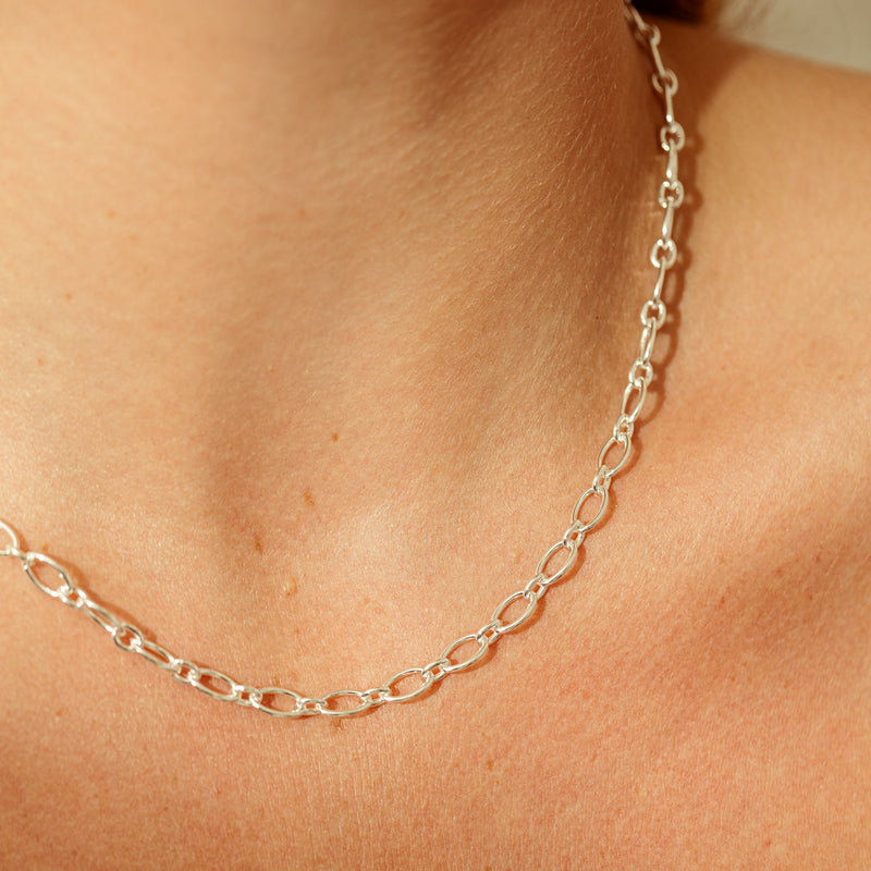 Sterling Silver Figaro Chain-Necklace-Walker & Hall