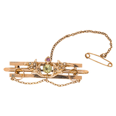 Vintage 9ct Yellow Gold Multi Gem Bar Brooch-Brooch-Walker & Hall