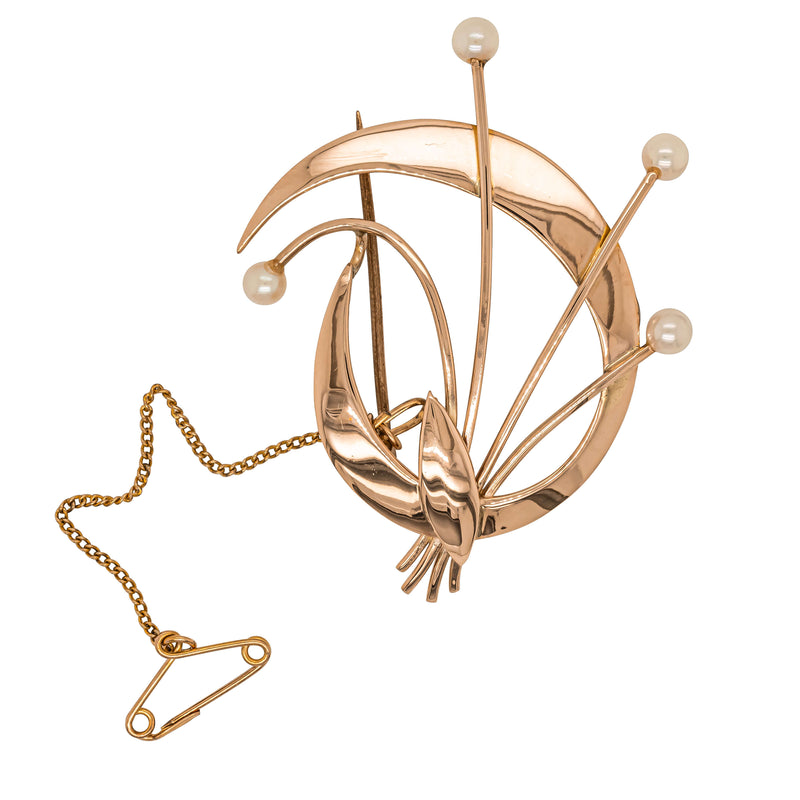 Vintage 9ct Rose Gold Cultured Pearl Brooch - Brooch - Walker & Hall