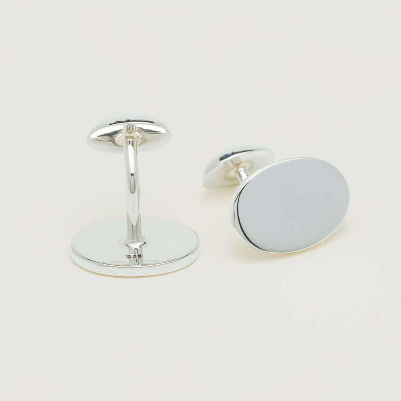 Sterling Silver Oval Button‑Back Cufflinks
