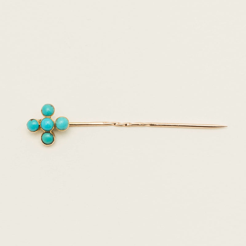 Vintage 9ct Rose Gold Turquoise-Set Dress Pin - Brooch - Walker & Hall