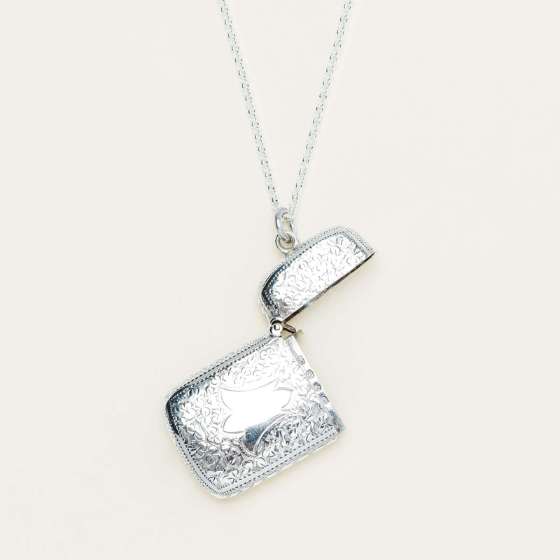 Vintage Sterling Silver Ornate Vesta Case w Belcher Chain - Vesta Case - Walker & Hall