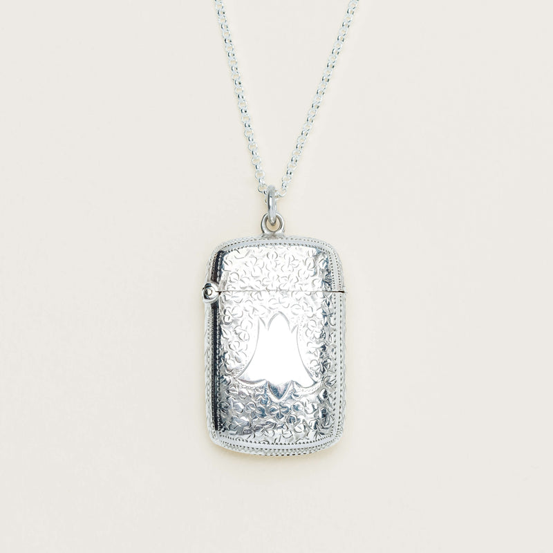 Vintage Sterling Silver Ornate Vesta Case w Belcher Chain - Vesta Case - Walker & Hall