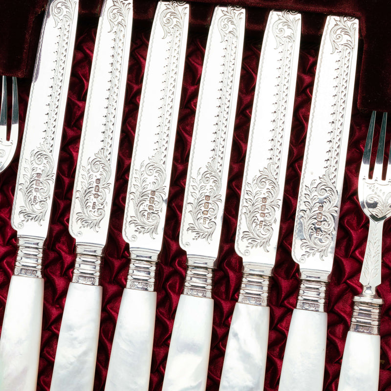 Sterling Silver Mother of Pearl 12-Place Fruit Set - 1897 - Silverware - Walker & Hall