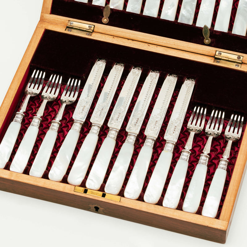 Sterling Silver Mother of Pearl 12-Place Fruit Set - 1897 - Silverware - Walker & Hall