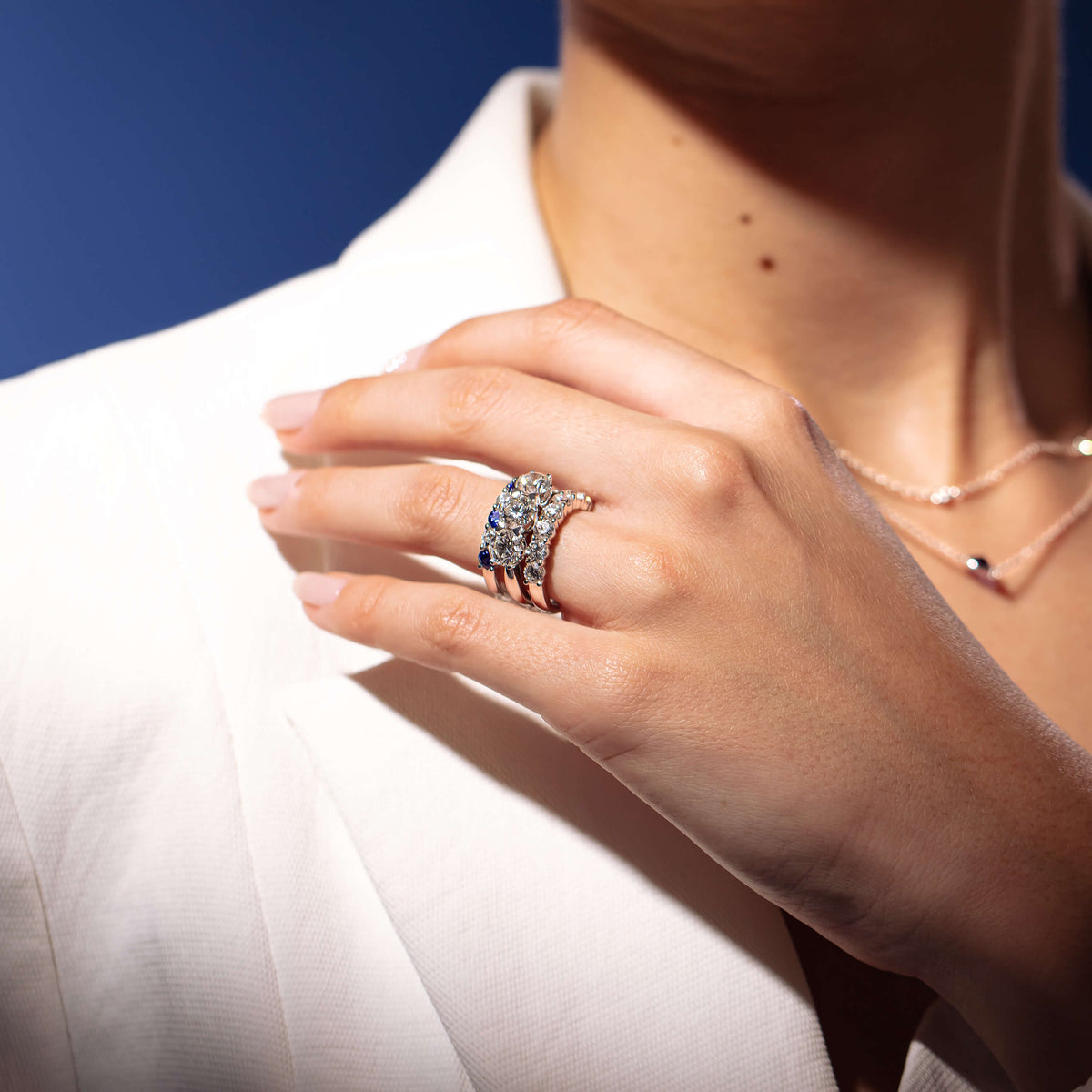 Model wearing Diamond Trilogy Ring