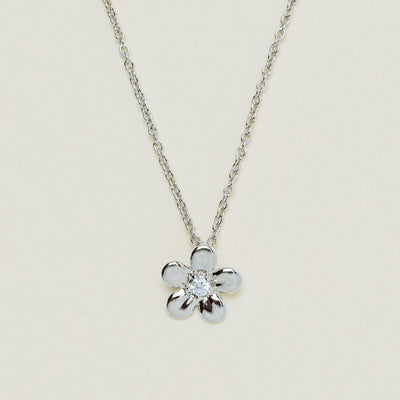 9ct White Gold Diamond Flower Pendant - Necklace - Walker & Hall