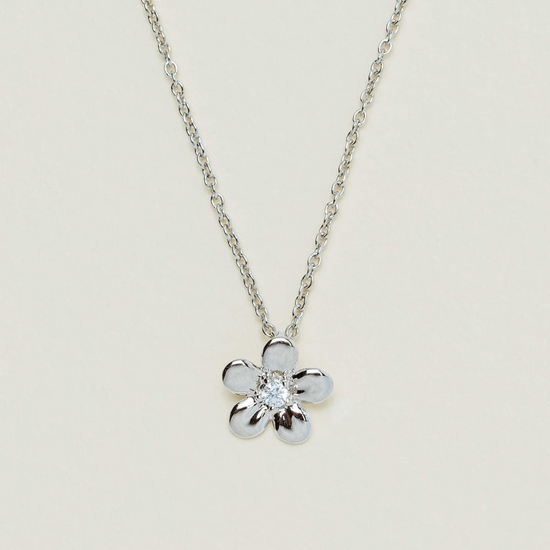 9ct White Gold Diamond Flower Pendant - Necklace - Walker & Hall
