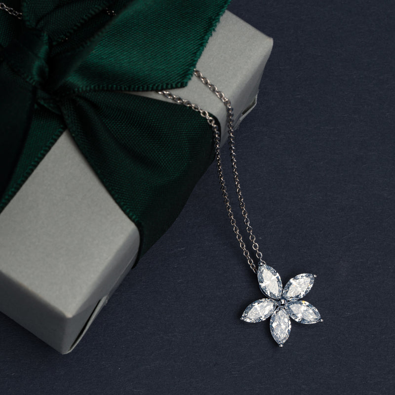 18ct White Gold 2.09ct Diamond Jasmine Star Pendant - Necklace - Walker & Hall